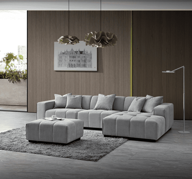 Leonard Right Hand Corner Sofa in Cloudy Grey Boucle with Modular Sections & Plush Cushions - UK Luxury Furniture